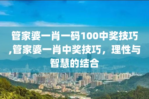 管家婆一肖一码100中奖技巧,管家婆一肖中奖技巧，理性与智慧的结合