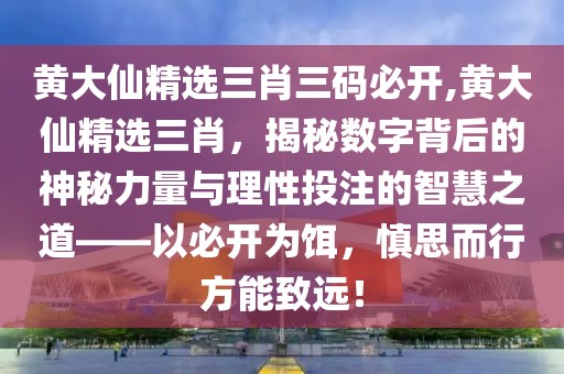 黄大仙精选三肖三码必开,黄大仙精选三肖，揭秘数字背后的神秘力量与理性投注的智慧之道——以必开为饵，慎思而行方能致远！